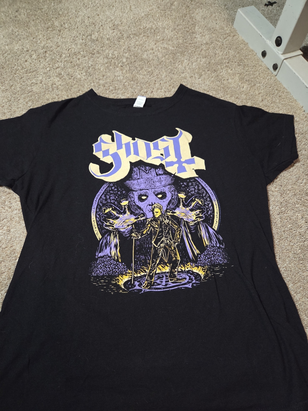 Ghost Graphic Black T-Shirt with Purple & Yellow Print